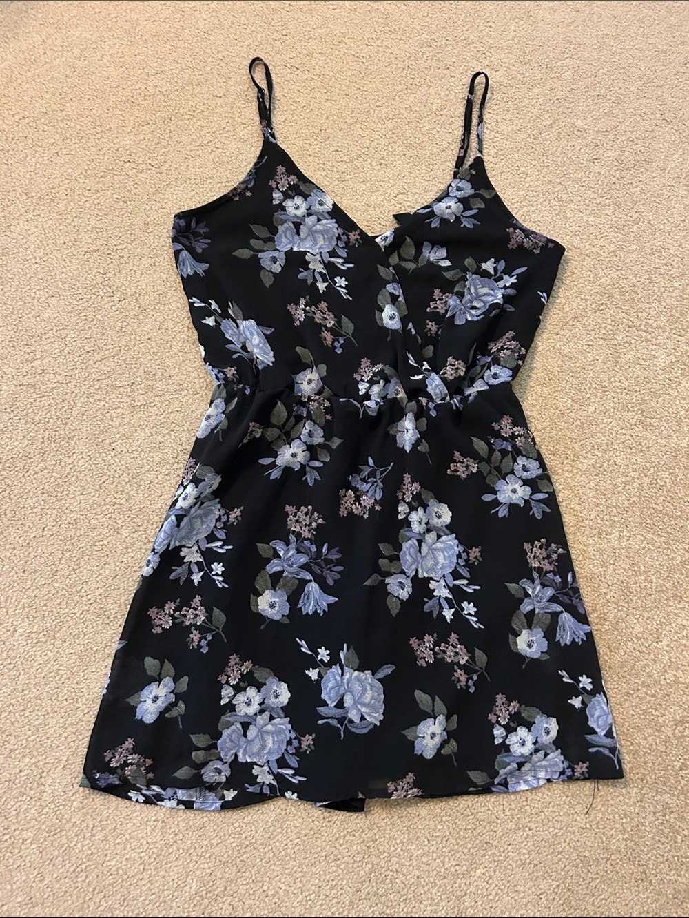 Black floral summer V-neck sheer back lined dress
